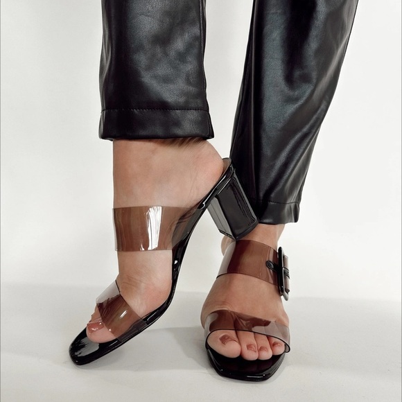 Chinese Laundry Sylvia Clear Block Heel Size 10 Slip On Smoke Square Toe - Picture 2 of 14